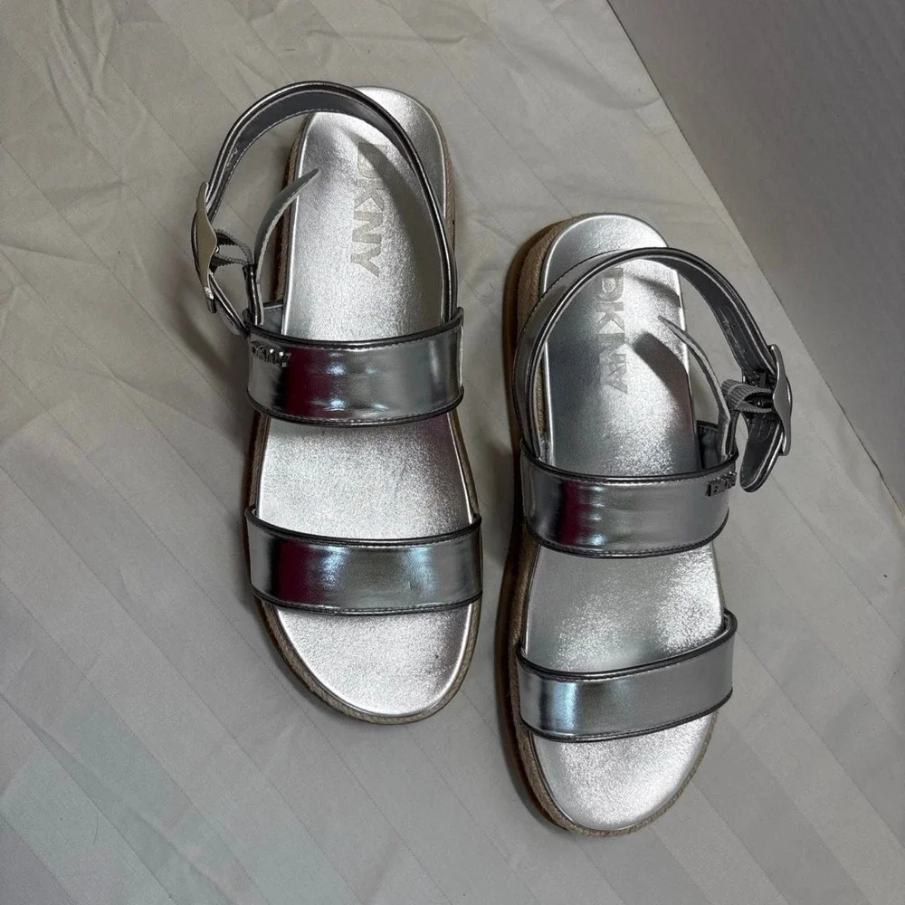 DKNY Bernae Womens Slingback Sandals Silver Espadrille Platform Size 9 M